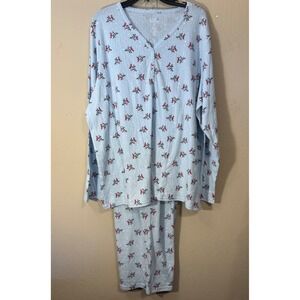 Croft & Barrow Pajama Set Women 1X Blue Cardinal Henley LS Sleepwear 2pc NEW